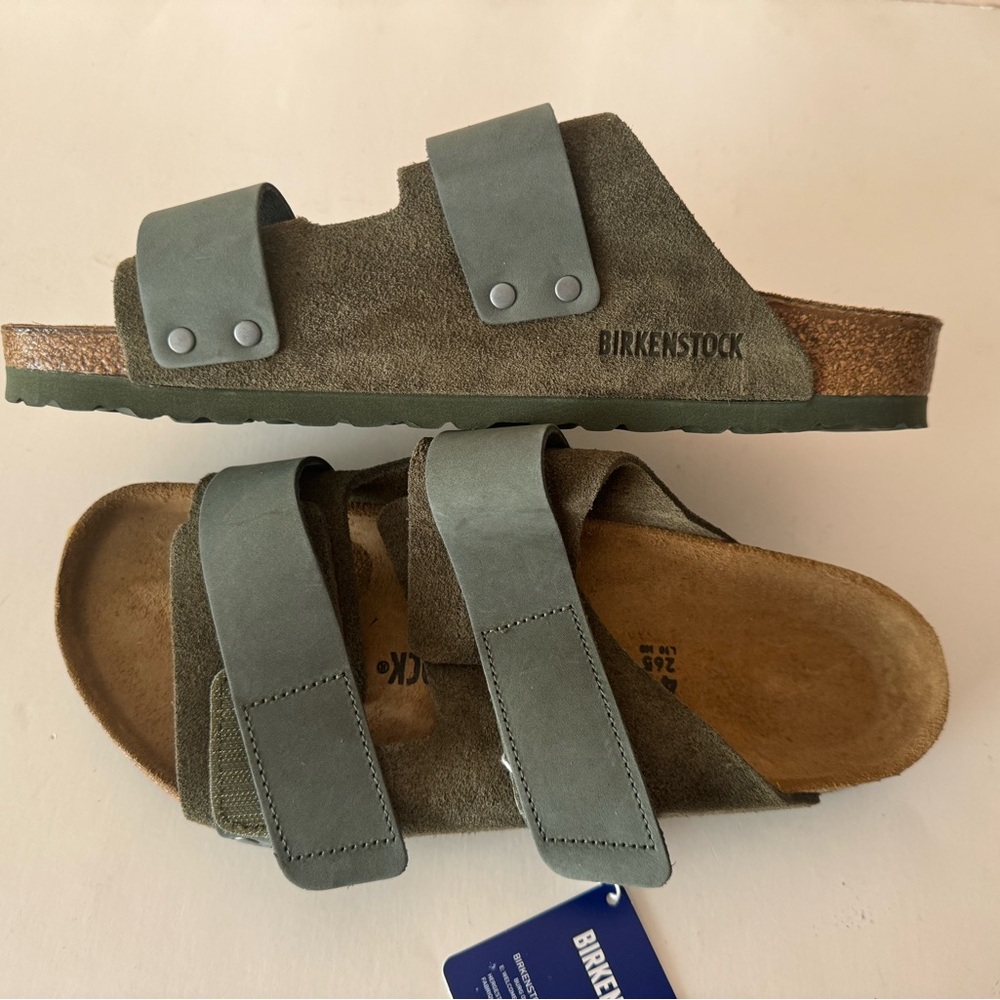 Birkenstock Uji Grip-Tape Nubuk Leather Sandal. Green. Size: 8